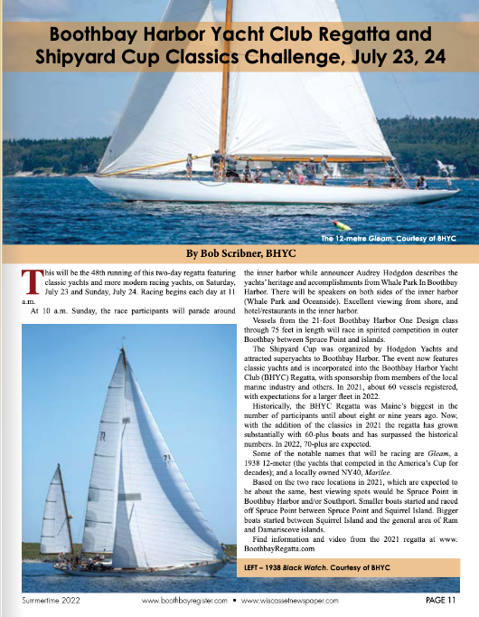 Boothbay Harbor Yacht Club Regatta And Shipyard Cup Classics Challenge